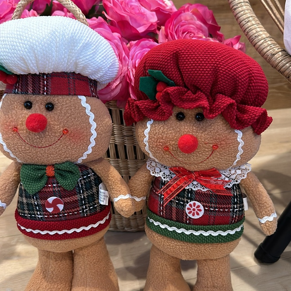 Christmas Holiday Plaid Gingerbread man girl boy doll greeter standing - Picture 3 of 16